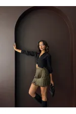 Topshow Tasseled Scuba Suede Skirt - Khaki | F2030