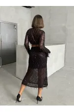 Tüy Pullu Toptan Etek - Siyah Bordo | TOPSHOW | F1621