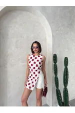 Kolsuz Dama Desen Tiğişi Bluz - Ham Bordo | Topshow