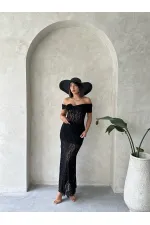 Gül Detaylı Dantel Toptan Abiye Bluz- Siyah | TOPSHOW