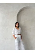 Wholesale Cream Blouse with Embroidered Scallop Detail | Topshow