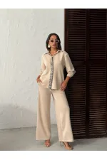 Pantalon Topshow en daim scuba à rayures - Rouge bordeaux | F1972