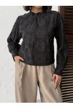 Topshow - Toptan İşlemeli Uzun Kollu Kadın Bluz - Şık Ve Modern- Siyah