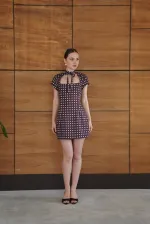 Polka Dot Satin Wholesale Dress - Brown | D2978 - Topshow