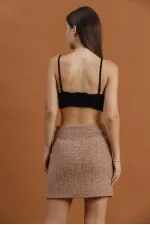 Kaşe Mini Toptan Etek - Kahve | TOPSHOW | F1352