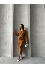 Süet Toptan Etek - Taba | TOPSHOW | F1761