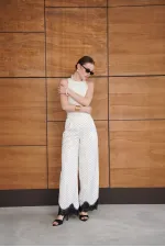 Polka Dot Satin Trousers with Lace Hem - Cream | D2970 - Topshow