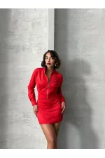 Kemerli Toptan Etek - Kırmızı | TOPSHOW | F1801