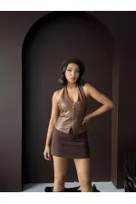 Topshow Sunideri Fermuarlı Toptan Yelek - Kahve | F2036