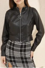 Veste en cuir en gros - Noire | TOPSHOW | F0443