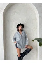 Kot Detaylı Toptan T-Shirt - Krem Mavi | Topshow | F1917