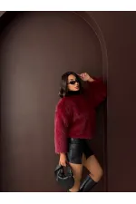 Topshow - Veste courte bordeaux à détails en fourrure (vente en gros)