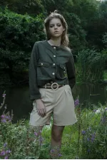 Veste en daim à poches en gros - Kaki | TOPSHOW | F1800