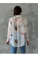 Embroidered Organza Wholesale Shirt - Cream | TOPSHOW | F1690