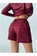 Topshow Sparkly Sequined Shorts - Claret Red