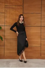 D 2951 LACE ASYMMETRICAL SKIRT - BLACK