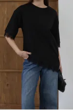 Topshow - Lace Detail T-shirt - Black | D2956