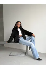 Veste en fausse fourrure pour femme – Manteau d'hiver moderne, zippé, doux et texturé – NOIR