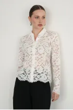 Wholesale Embroidered Lace Shirts - Cream | F2081 - Topshow