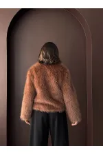 Topshow - Wholesale Rabbit Fur Buttoned Coat - Light Brown