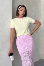 Nakışlı Tişort - Sarı Pembe | Topshow