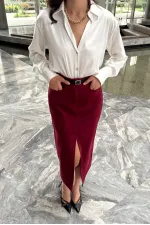 Süet Toptan Etek - Bordo | TOPSHOW | F1761