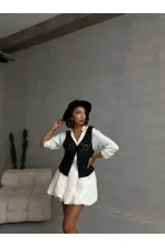 Topshow Siyah Düğmeli Dantelli Toptan Yelek