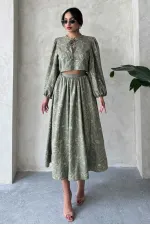 Nakışlı Toptan Etek - Açık Haki | Topshow | F1901