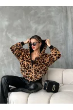 Manteau en gros Bakılı Peluj - Camel Leopard | TOPSHOW | F1650