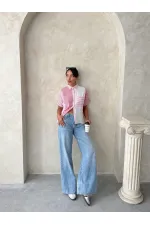 Topshow Fuşya Parçalı Çizgili Toptan Gömlek