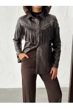 Chemise en similicuir à franges tombantes F 2043 - Café