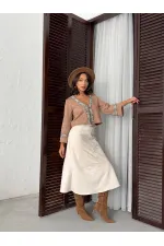 Topshow Şerit Detaylı Scuba Süet Fermuarlı Ceket - VİZON | F1971