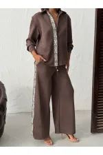 Topshow Şerit Detaylı Scuba Süet Pantolon - Taş | F1972