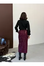 Jupe longue en velours à paillettes F 2053 - Bordeaux