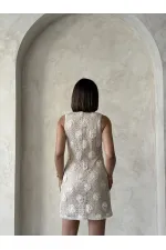 Çiçekli Dantel Toptan Elbise - Taş | Topshow