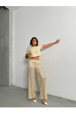 Simli Saçaklı Toptan Bluz - Krem | TOPSHOW | F1832