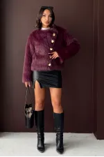 Topshow - Wholesale Rabbit Fur Buttoned Coat - Plum