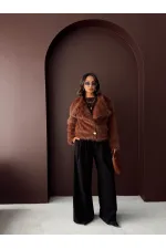 Topshow - Wholesale Rabbit Fur Buttoned Coat - Light Brown