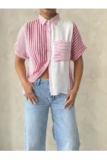 Topshow Fuşya Parçalı Çizgili Toptan Gömlek