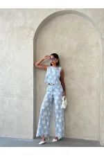 Nakışlı Kolsuz Toptan Bluz - Mavi | Topshow