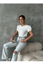 T-shirt Topshow White Shoulder Rose en gros