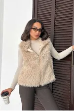 Gilet en fausse fourrure pour femme Topshow (vente en gros) – Fermeture éclair, texture douce – Pierre | F2046