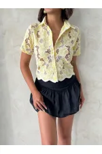 Dantel Gömlek - Sarı | Topshow