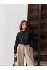 Topshow - Toptan İşlemeli Uzun Kollu Kadın Bluz - Şık Ve Modern- Siyah