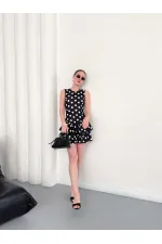 D 2946 POLKA DOT SLEEVELESS DRESS - BLACK