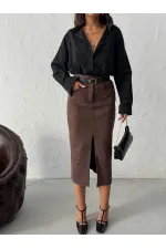 Topshow Kahve  Süet Toptan Etek