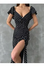 Robe Topshow noire à pois et imprimé floral (vente en gros)