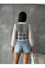 Çiçek Desenli Kısa Toptan Hırka | F0025 - Taş Siyah | TOPSHOW | F0025