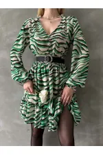 Leopar Çizgili Toptan Elbise - Zümrüt | TOPSHOW | F1591