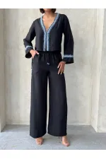 Kot Şeritli Toptan Pantolon   Siyah | Topshow | F1890